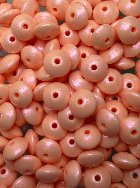 12mm Lentil Opal Coral Silicone Bead, Pearl Lentil
