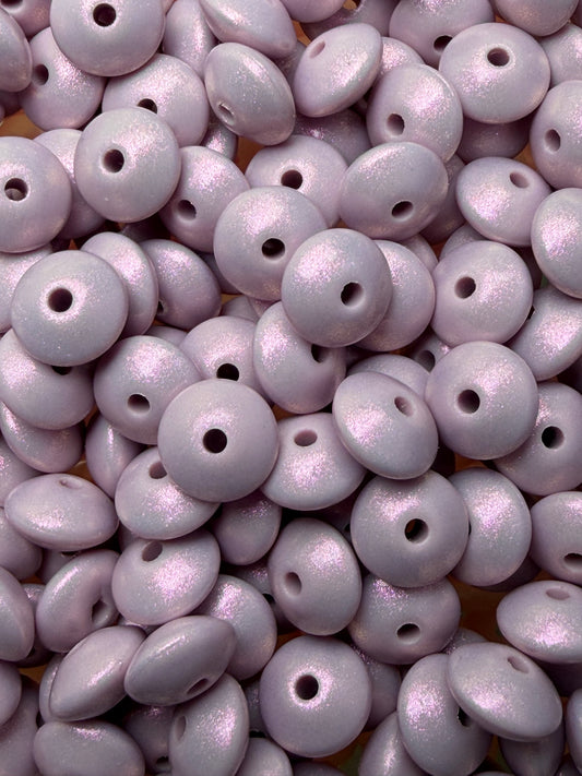12mm Lentil Opal Lavender Silicone Bead, Pearl Lentil