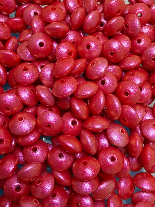 12mm Lentil Opal Tomato Red Silicone Bead, Pearl Lentil