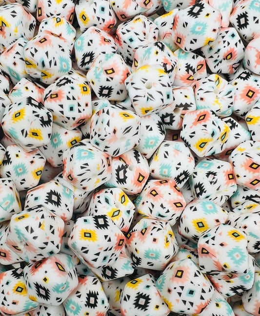 14mm Hexagon Way Out West EXCLUSIVE Printed Silicone Beads