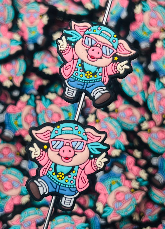Piggly Wiggly Silicone Focal Bead, Animal Shape Silicone Bead, Farm Focal