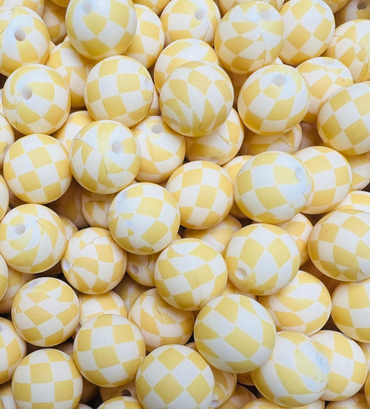 15mm Print Yellow Checkered Flag EXCLUSIVE Round Silicone Beads