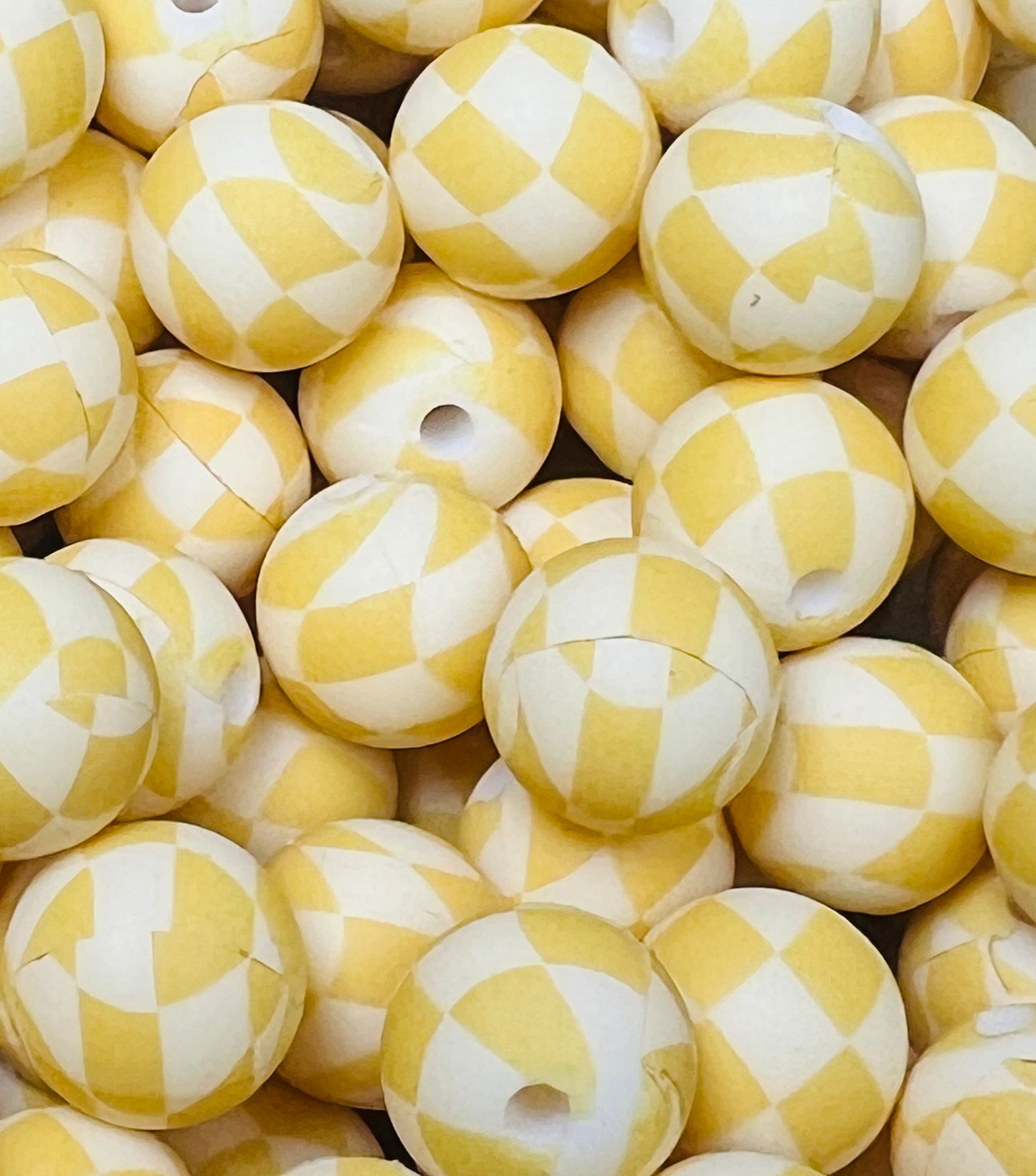 12mm Round Print Yellow Checker EXCLUSIVE Round Silicone Beads