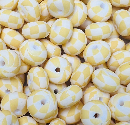 14mm ABACUS Print Yellow Checker EXCLUSIVE Printed Silicone Beads