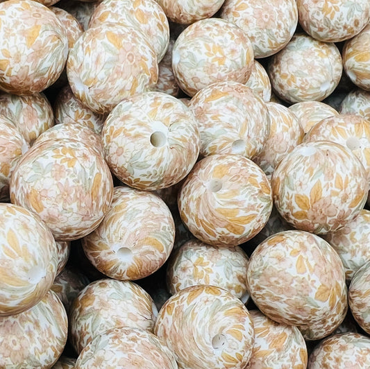 15mm Print Boho Wildflowers Round Silicone Beads