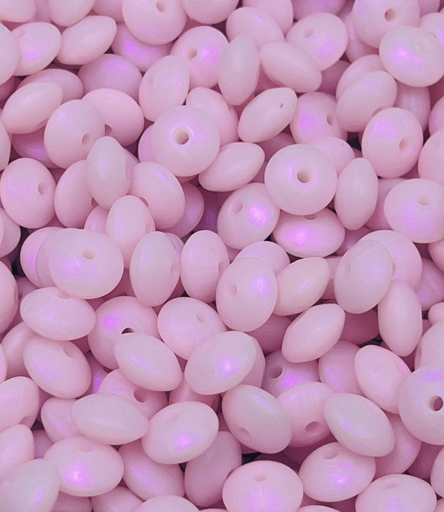12mm Lentil Solid Iridescent Pink Silicone Beads