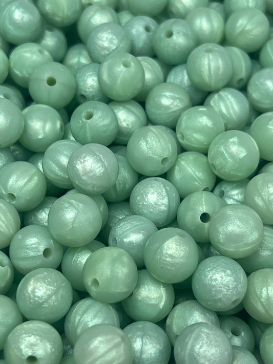 12mm Round Solid Pearl Spring Green Silicone Bead