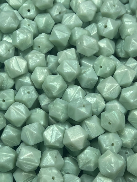 14mm Hexagon Solid Pearl Spring Green Silicone Beads