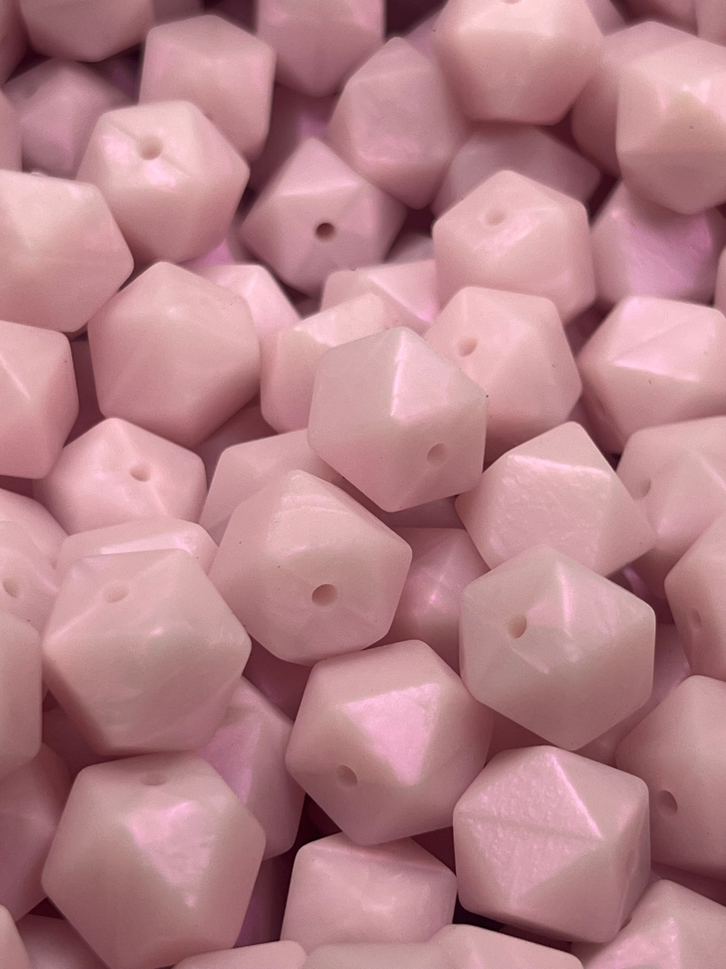 14mm Hexagon Solid Iridescent Pink Silicone Beads