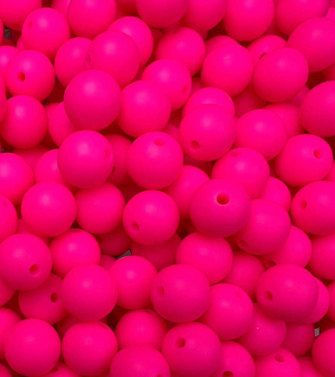 12mm Round Solid Bright Pink Silicone Bead