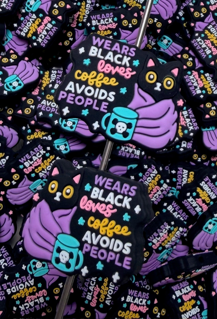 Q- Wears Black, Loves Coffee, Avoids People, Quote Focal Bead
