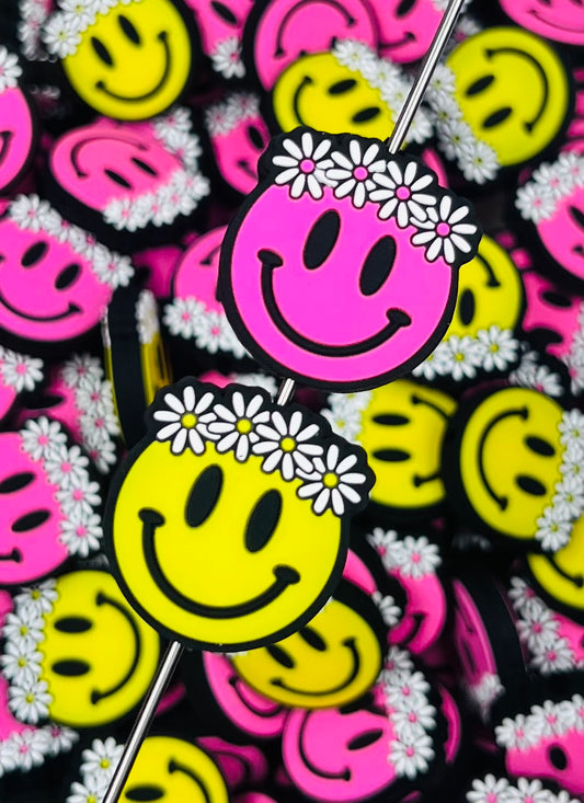 L- Flower Crown Happy Face Silicone Focal Bead