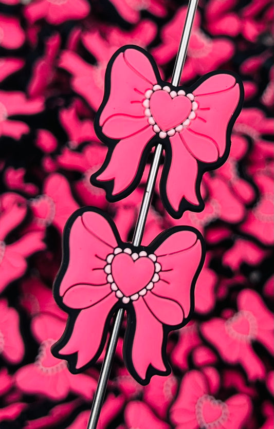 V- Heart Bow Silicone Focal Bead, Ribbon Silicone Bead, Bow Shape Silicone Bead