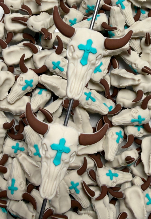 3D Cow Skull Focal Bead, 3D Western Focal Bead