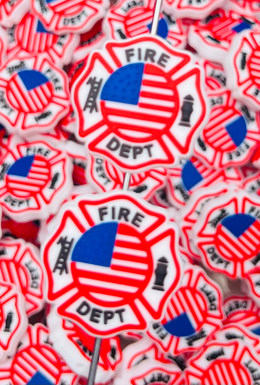 N- Fire Dept Shield Silicone Focal Bead, First Responder Shape Silicone Bead
