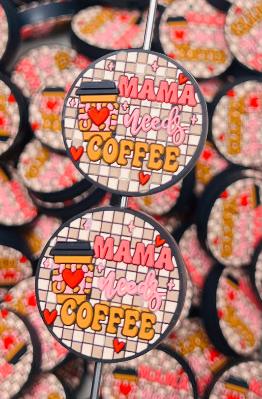 D- Checkered Mama Needs Coffee Silicone Focal Bead, Coffee Silicone Focal Bead