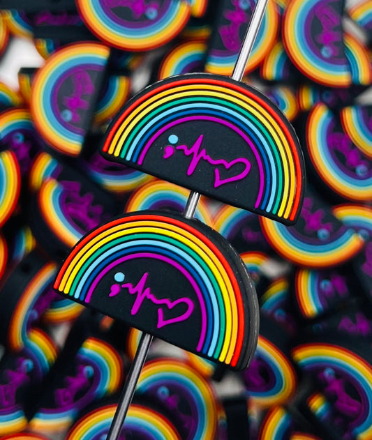 N- Semi Colon RAINBOW Silicone Focal Bead, Rainbow Focal Bead, Awareness Focal Bead