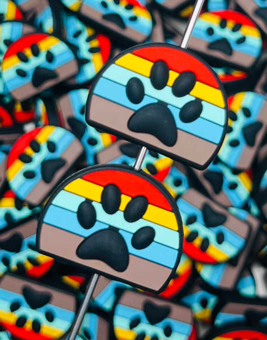 A- Paw Stripes Silicone Focal Bead, Paw Shape Silicone Bead