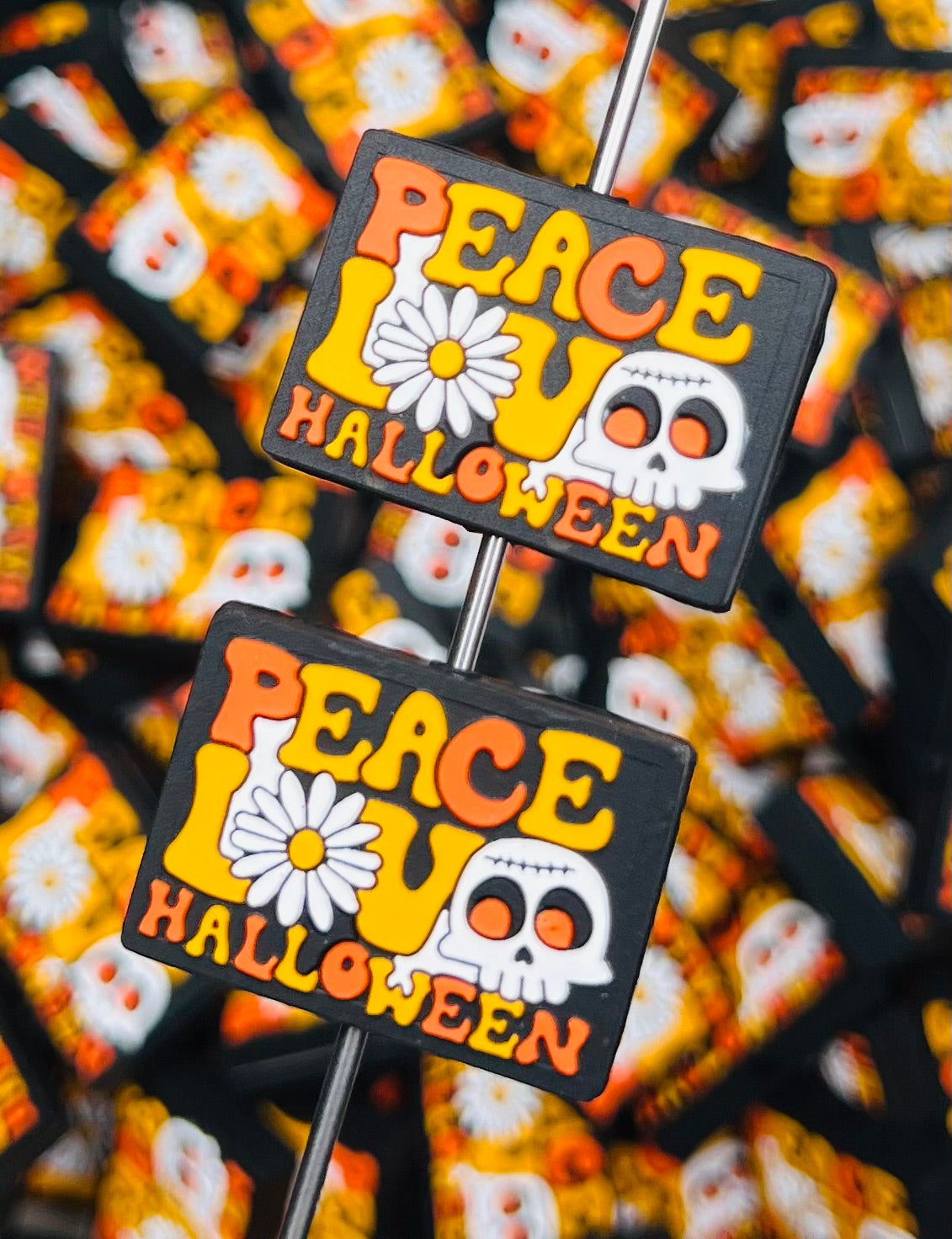 H- Peace Love Halloween Silicone Focal Bead, Halloween Focal Bead