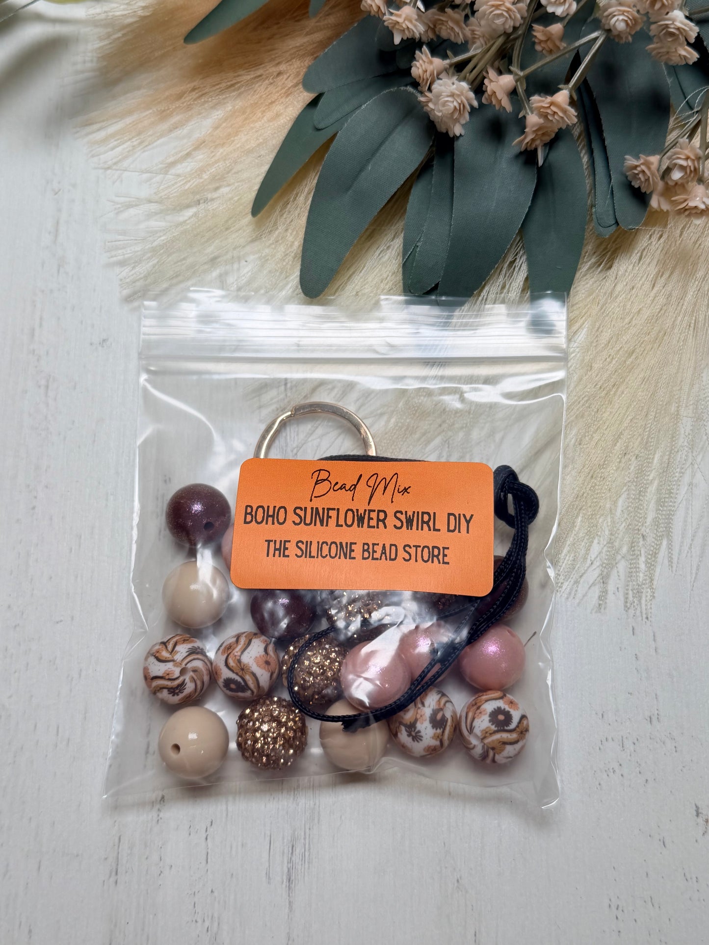 *Bead Mix #132- Boho Sunflower Swirls DIY Silicone Bead Kit, DIY Keychain-Wristlet Kit