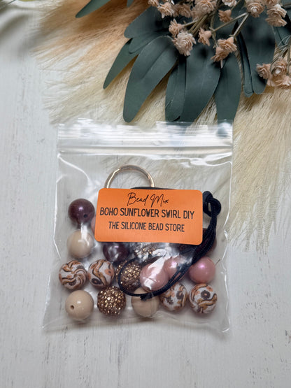 *Bead Mix #132- Boho Sunflower Swirls DIY Silicone Bead Kit, DIY Keychain-Wristlet Kit