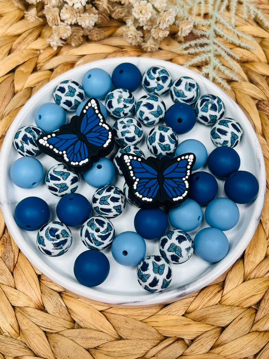 *Bead Mix - Blue Butterfly Silicone Bead Mix, Animal Bead Mix