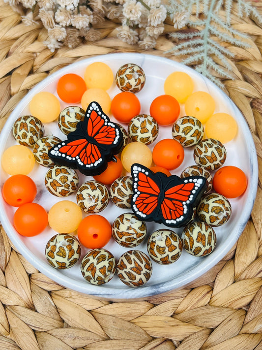 *Bead Mix - Orange Butterfly Silicone Bead Mix, Animal Bead Mix