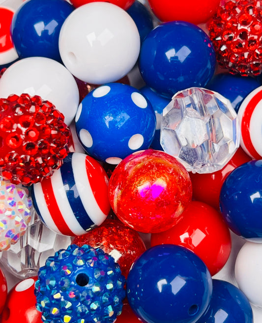 * Bead Mix - 20mm 4th of July Bubblegum Acrylic Bead Mix