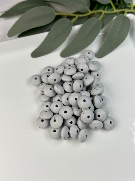 12mm Lentil Speckled Grey Silicone Bead