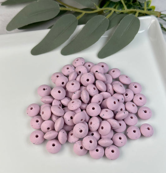12mm Lentil Speckled Lavender Silicone Bead