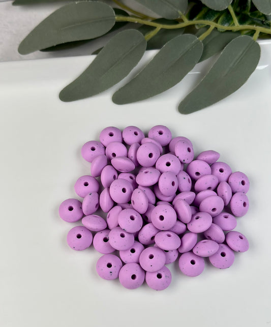 12mm Lentil Speckled Purple Silicone Bead
