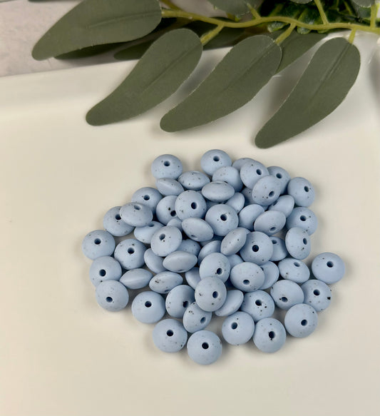 12mm Lentil  Speckled Blue Silicone Bead