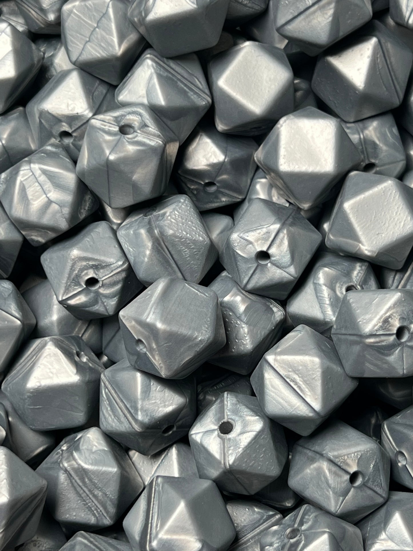 14mm Hexagon Solid Pearl Grey Silicone Beads