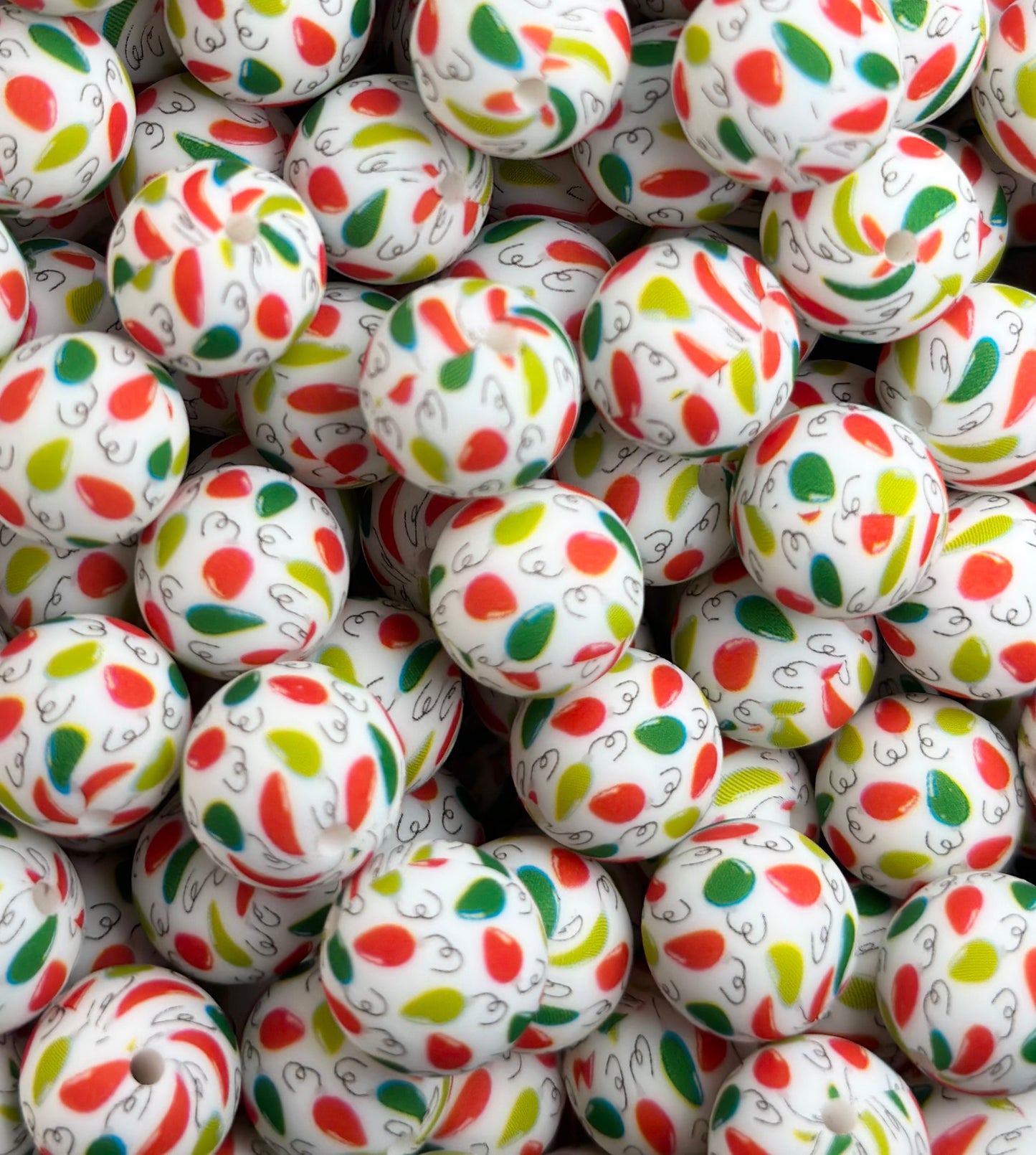 15mm Print Christmas Lights Round Silicone Beads