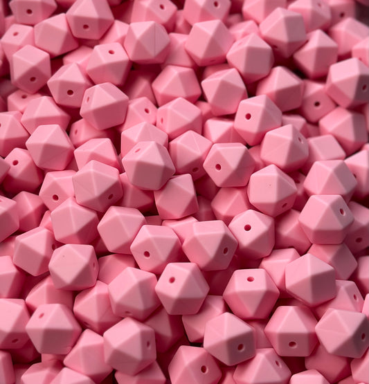 14mm Hexagon Sweet Pink Silicone Beads