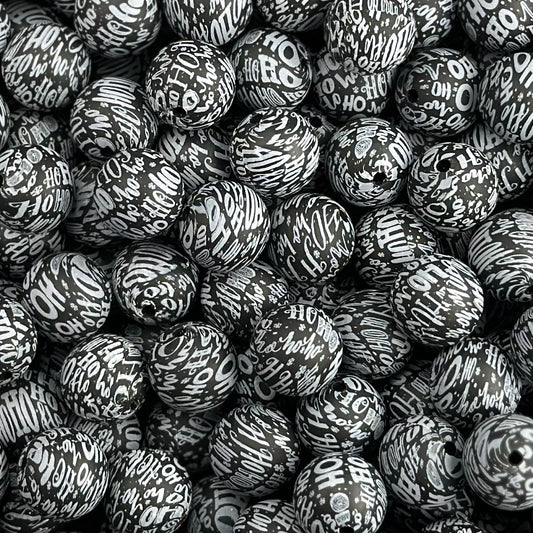 15mm Print Black & White Ho Ho Ho EXCLUSIVE Silicone Beads
