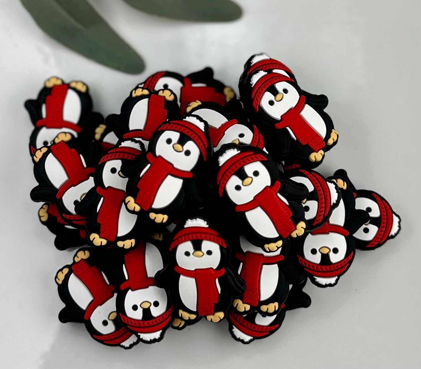 Christmas Scarf Penguin Silicone Focal Bead, Animal Shape Silicone Bead