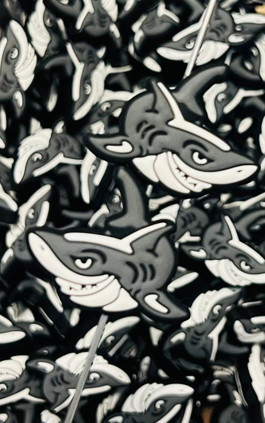 A- Grey Shark Silicone Focal Bead,  Animal Shape Silicone Bead,