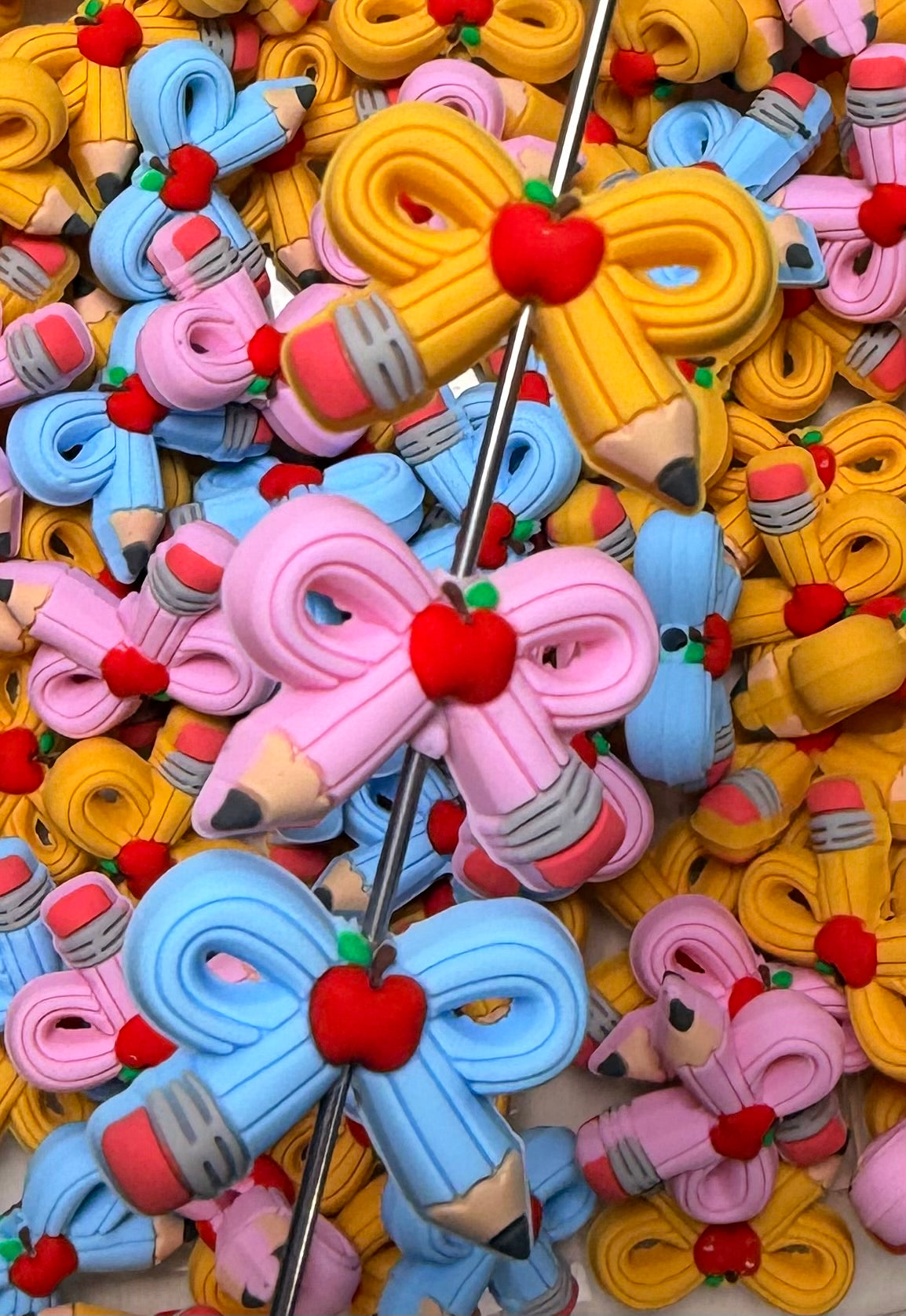 3D Pencil Bow Silicone Focal Bead, 3D School Focal Bead