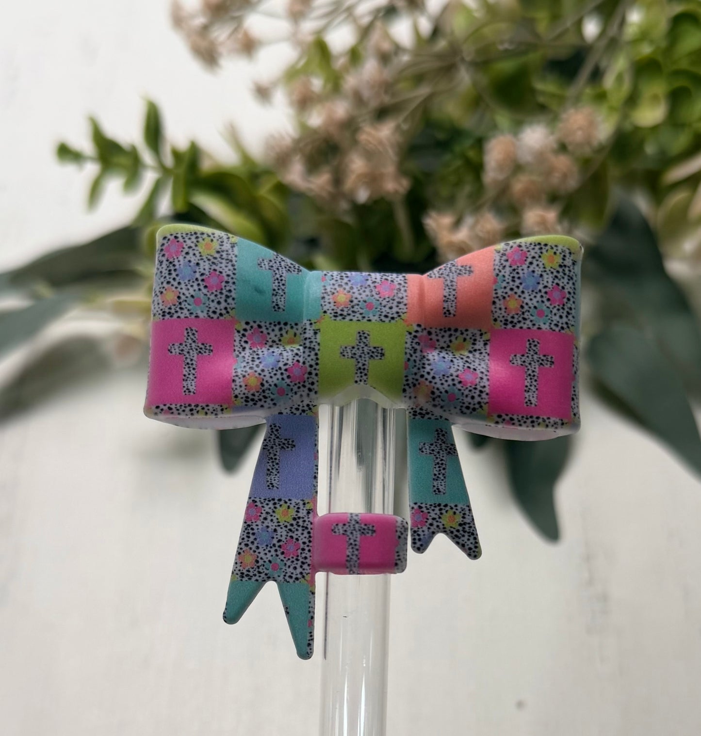 Y- Straw Topper - Faith Bloom Bow, Tumbler Accessory