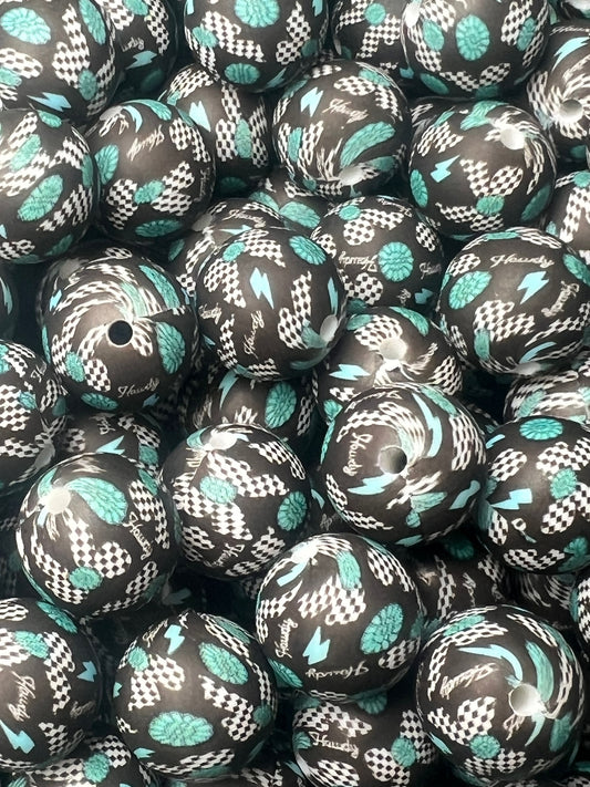 15mm Print Western Lightning Bow Round Silicone Beads, Bow Silicone Bead