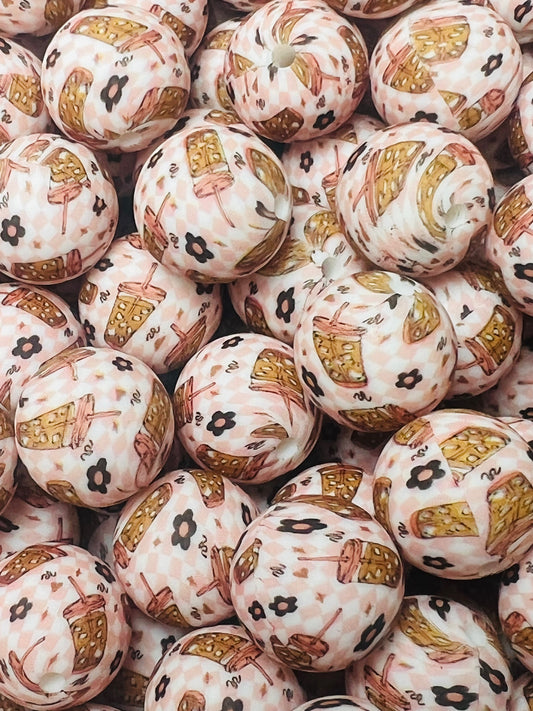 15mm Print Boho Espresso Round Silicone Beads, Coffee Silicone Bead