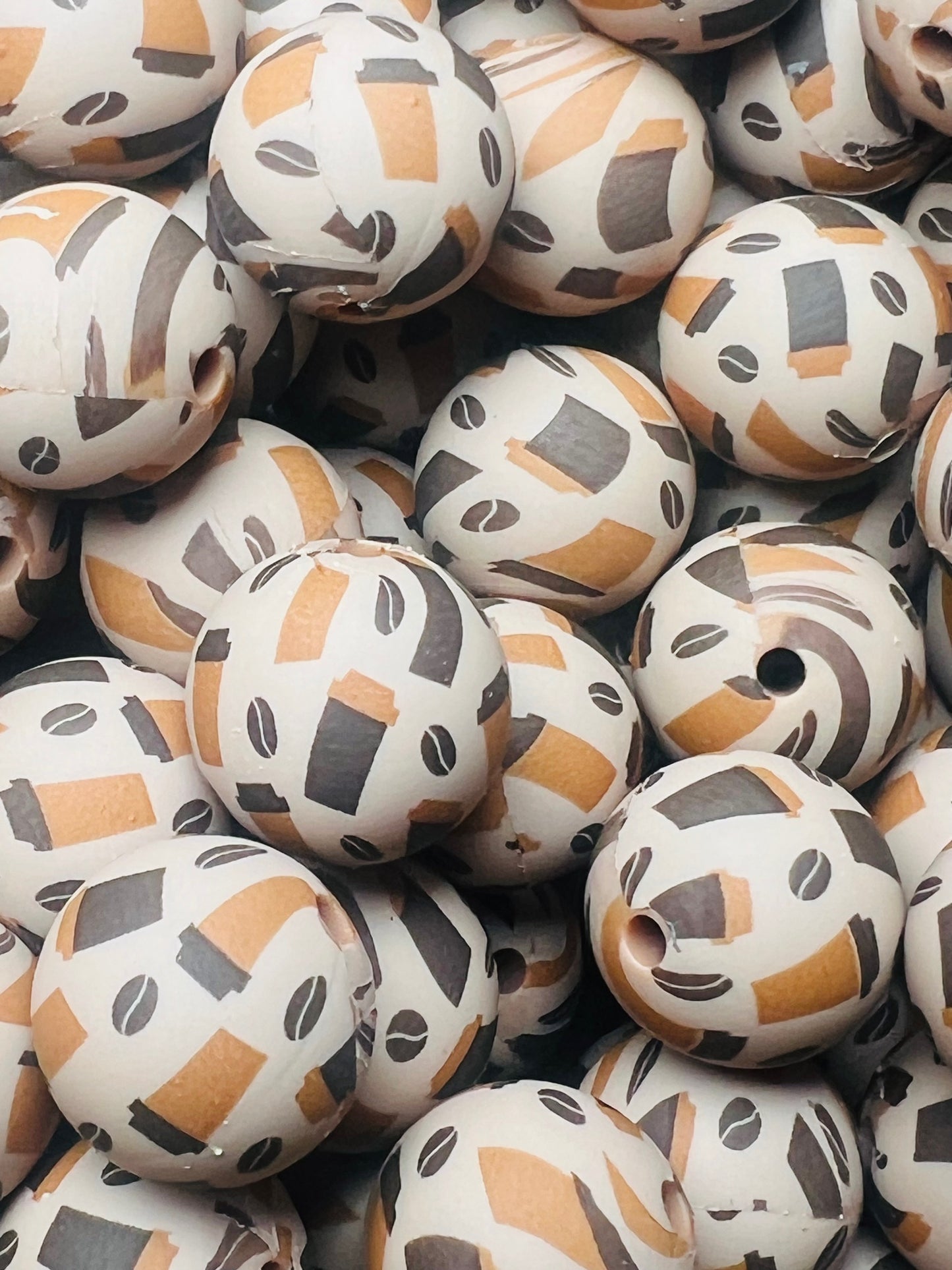 15mm Print Coffee Mocha Round Silicone Beads, Coffee Silicone Bead