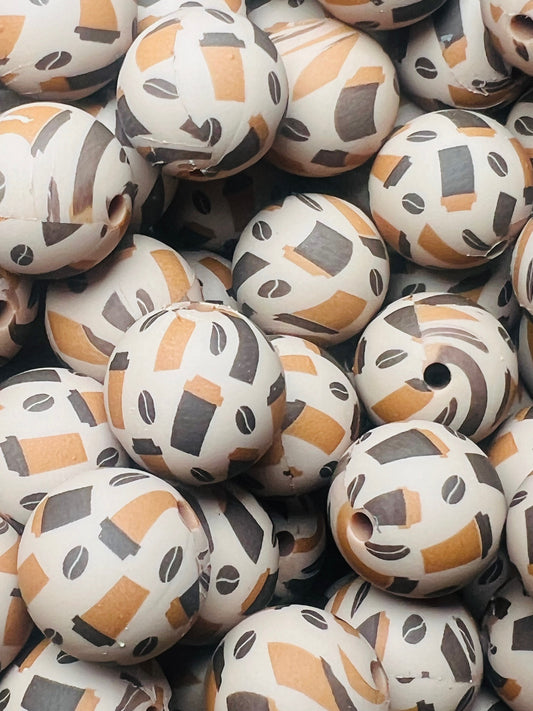 15mm Print Coffee Mocha Round Silicone Beads, Coffee Silicone Bead