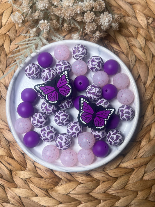 *Bead Mix - Purple Butterfly Silicone Bead Mix, Animal Bead Mix