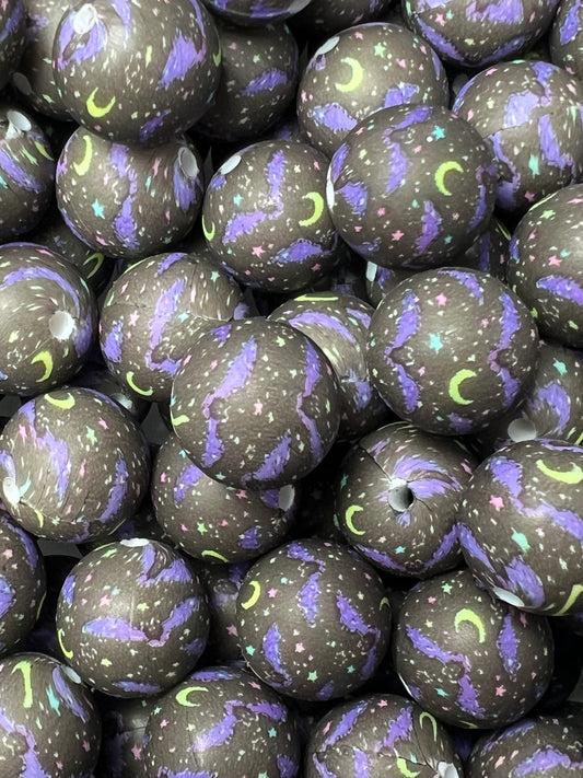 15mm Print Halloween Night Round Silicone Beads, Halloween Silicone Bead