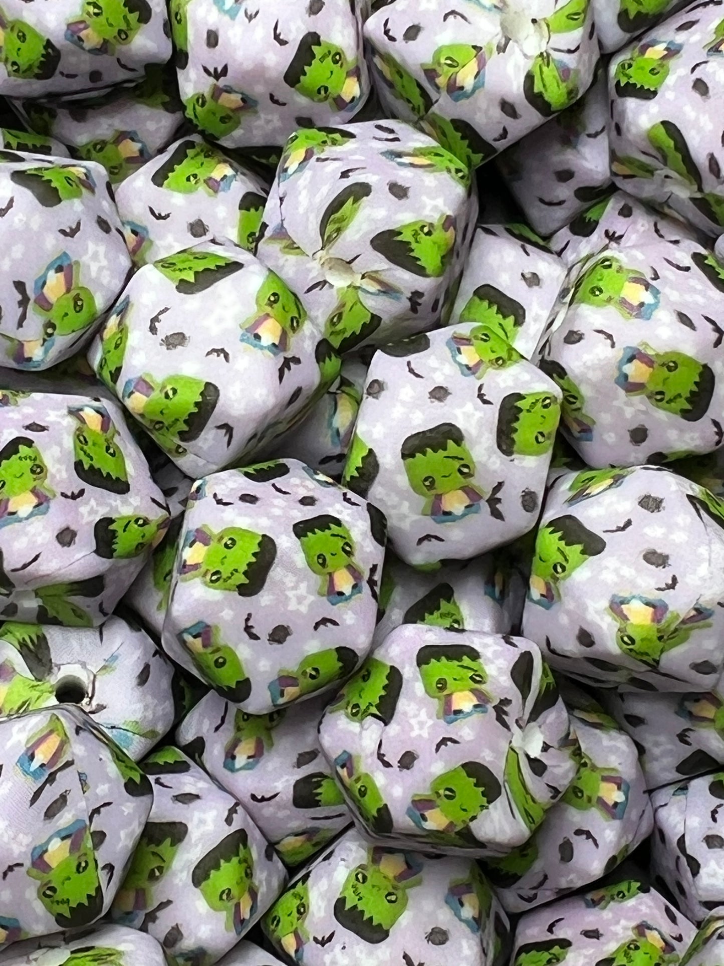 14mm Hexagon Print Frankie EXCLUSIVE Printed Silicone Bead