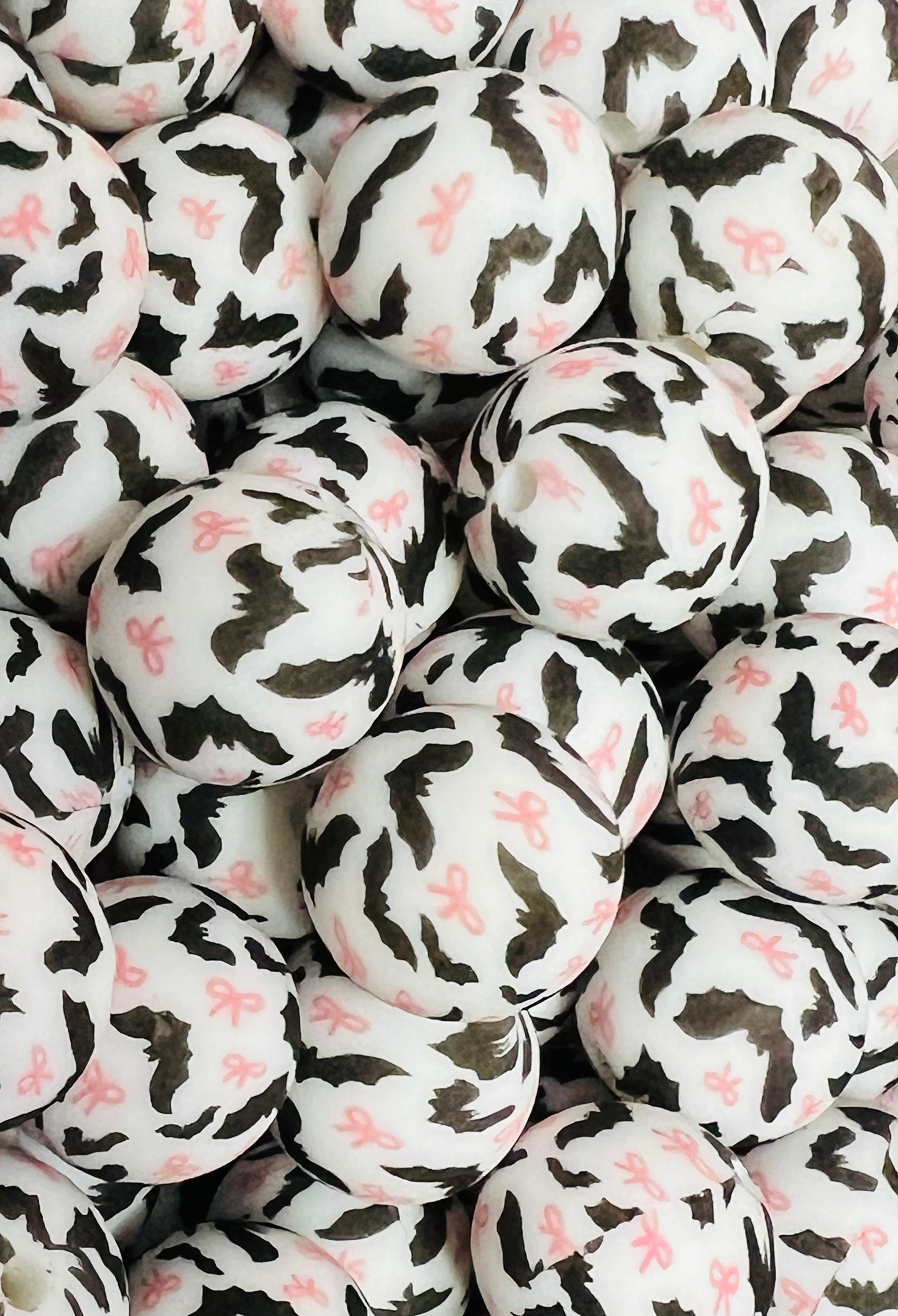 15mm Print Bats & Bows EXCLUSIVE Round Silicone Beads