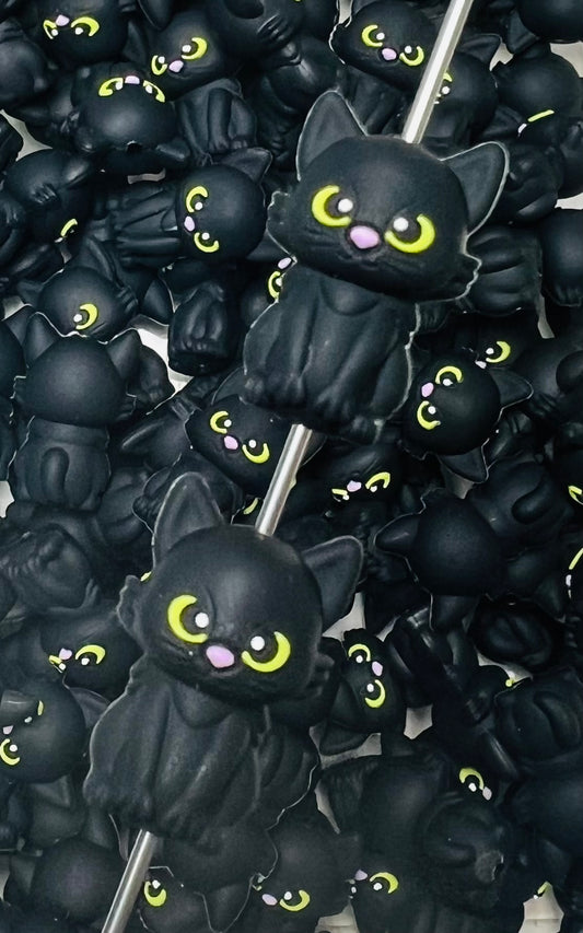 3D Black Cat Silicone Focal Bead,**NOT FOR TEETHING** Animal Shape Silicone Bead