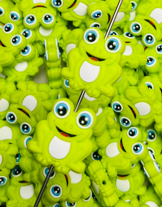 Freddy Frog Silicone Focal Bead, Animal Shape Silicone Bead, Farm Focal